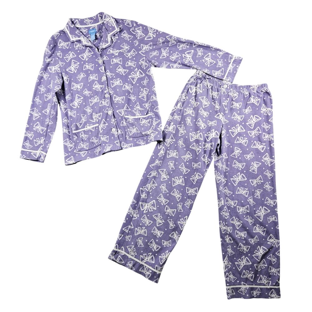 Simply Vera Vera Wang S Purple Bow Print Fleece Pajama Set Coquette Loungewear